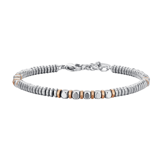 HEMATITE SILVER AND ROSE GOLD STEEL MEN'S BRACELET