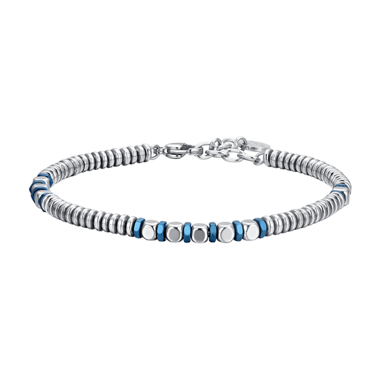 SILVER AND BLUE HEMATITE STEEL MEN'S BRACELET