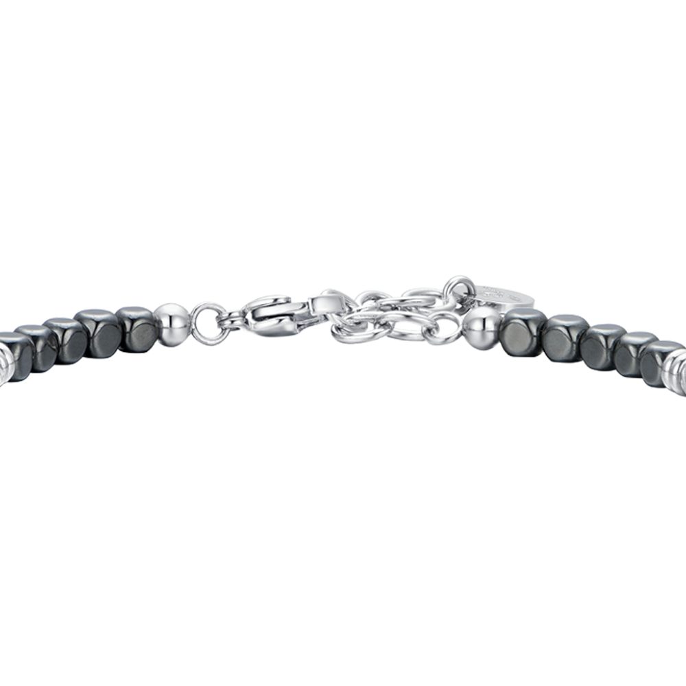 SILVER AND BLACK HEMATITE STEEL MEN'S BRACELET