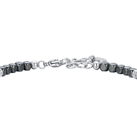 SILVER AND BLACK HEMATITE STEEL MEN'S BRACELET