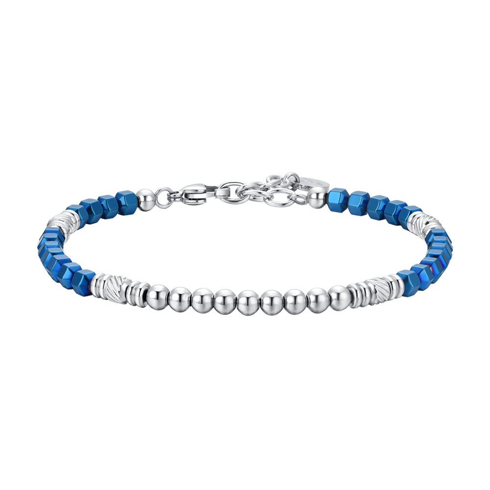 SILVER AND BLUE EMATIVE STEEL MEN'S BRACELET