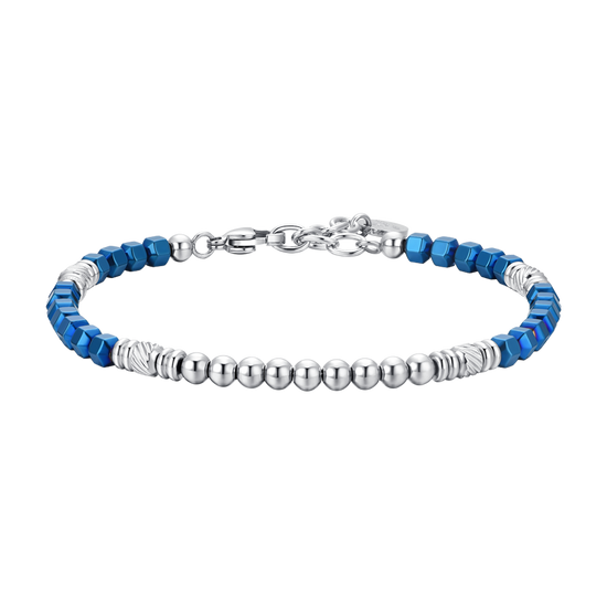 SILVER AND BLUE EMATIVE STEEL MEN'S BRACELET