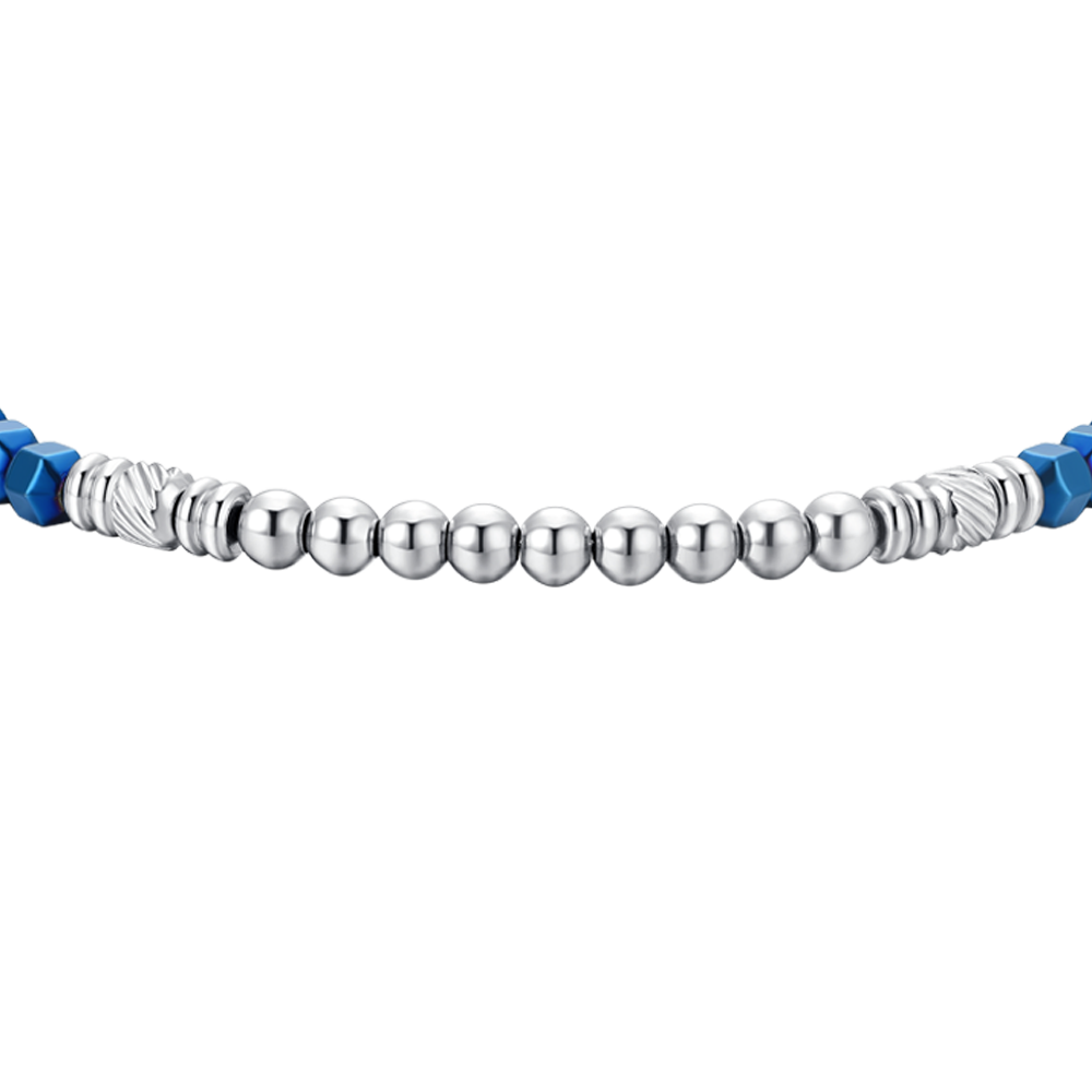 SILVER AND BLUE EMATIVE STEEL MEN'S BRACELET