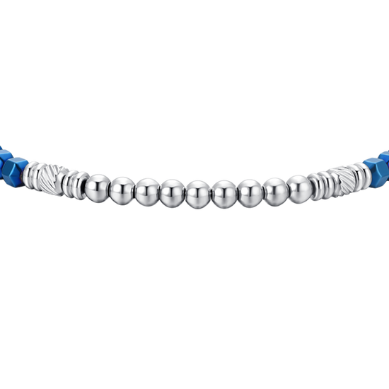 SILVER AND BLUE EMATIVE STEEL MEN'S BRACELET