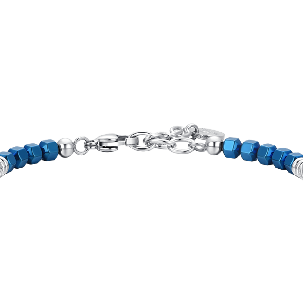 SILVER AND BLUE EMATIVE STEEL MEN'S BRACELET