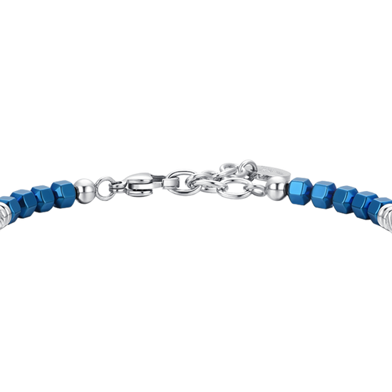 SILVER AND BLUE EMATIVE STEEL MEN'S BRACELET