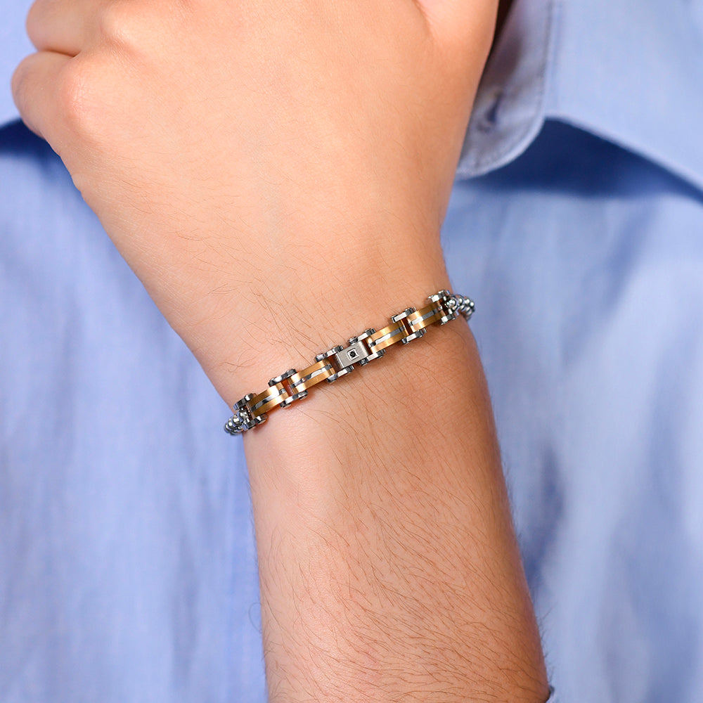 STEEL MEN'S BRACELET AND STEEL IP GOLD ELEMENTS