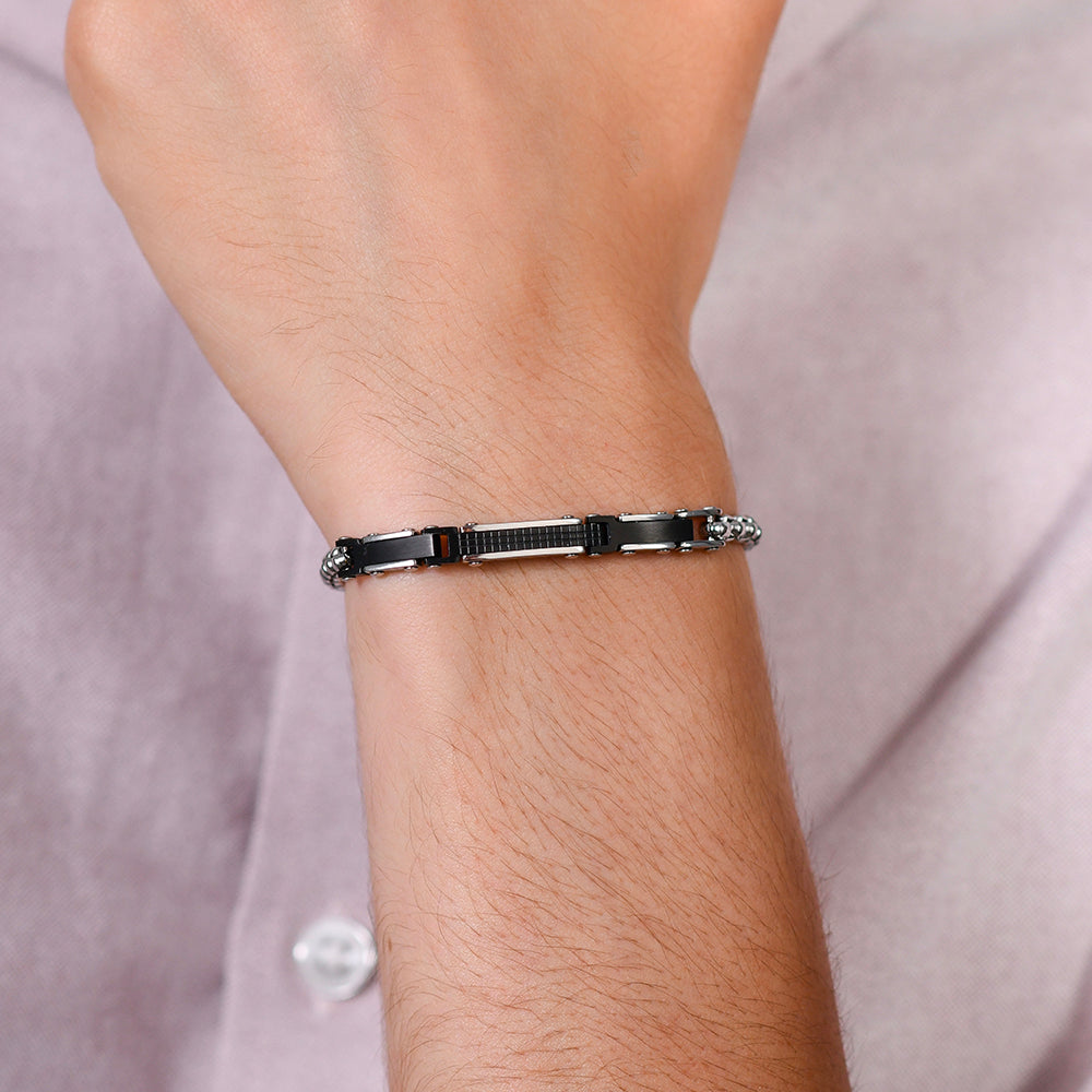 STEEL MEN'S BRACELET AND STEEL IP BLACK ELEMENTS