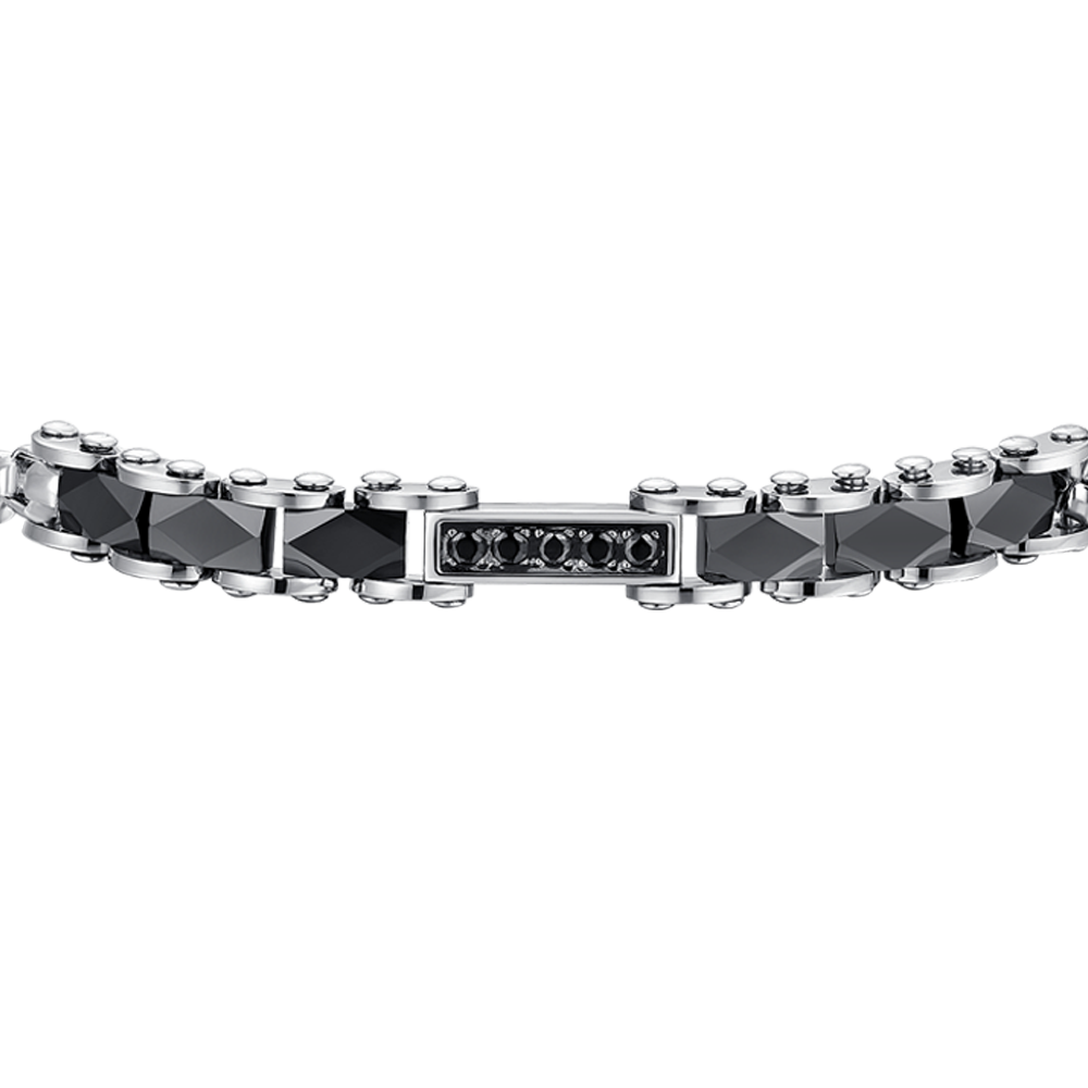 MEN'S STEEL BRACELET BLACK CERAMIC ELEMENTS