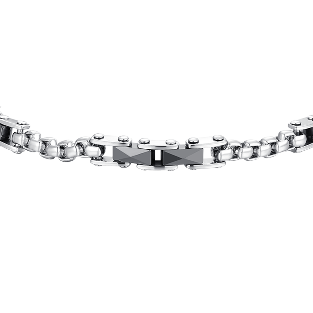 STEEL MEN'S BRACELET AND BLACK CERAMIC ELEMENTS