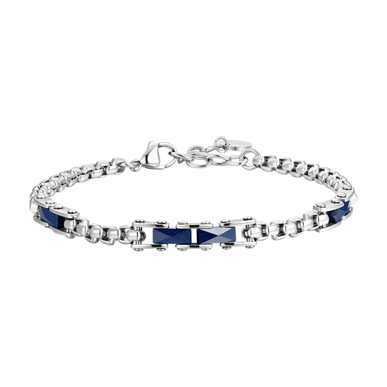 STEEL MEN'S BRACELET AND BLUE CERAMIC ELEMENTS