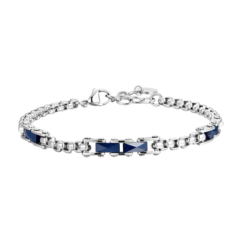 STEEL MEN'S BRACELET AND BLUE CERAMIC ELEMENTS