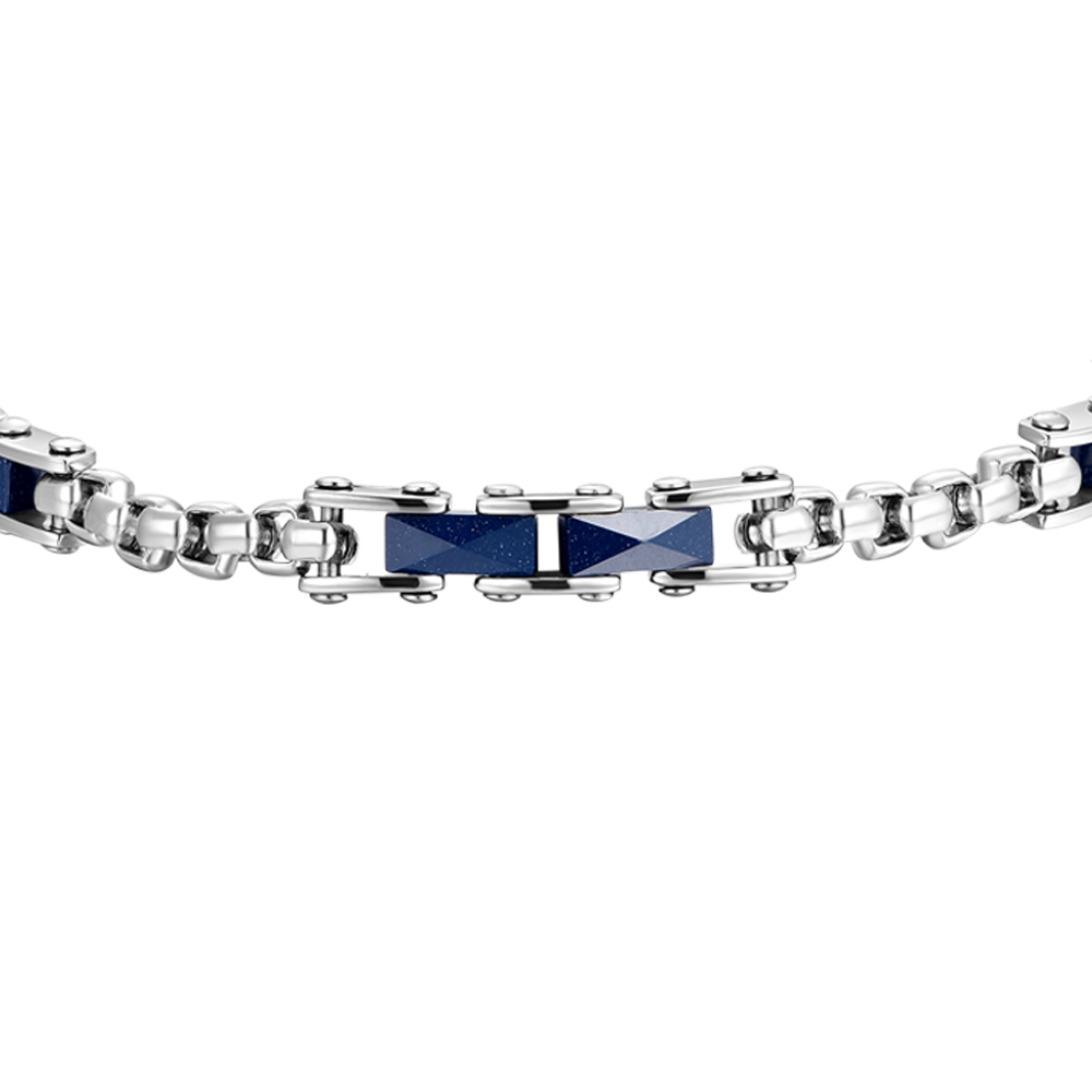 STEEL MEN'S BRACELET AND BLUE CERAMIC ELEMENTS