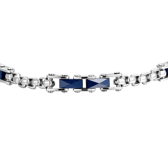 STEEL MEN'S BRACELET AND BLUE CERAMIC ELEMENTS