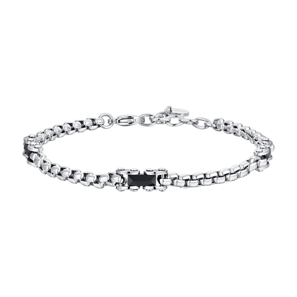 MEN'S STEEL BRACELET BLACK CERAMIC ELEMENTS