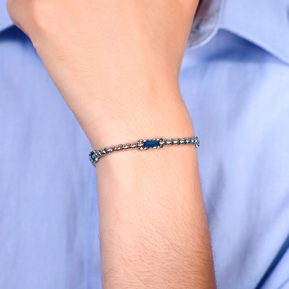 MEN'S STEEL BRACELET BLUE CERAMIC ELEMENTS