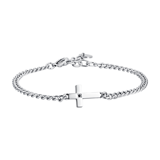 STEEL MEN'S CROSS AND BLACK ZIRCON BRACELET