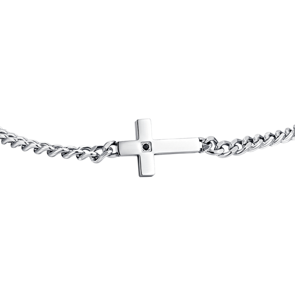 STEEL MEN'S CROSS AND BLACK ZIRCON BRACELET