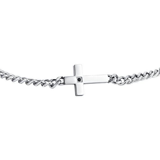 STEEL MEN'S CROSS AND BLACK ZIRCON BRACELET