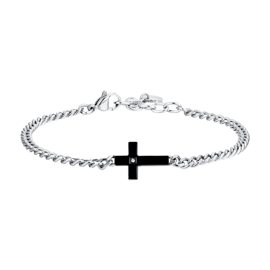 MEN'S BRACELET IN IP BLACK CROSS STEEL AND WHITE ZIRCON Luca Barra