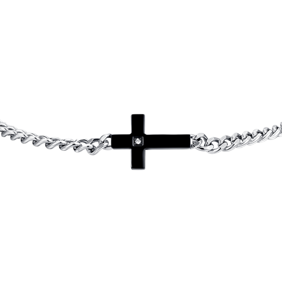 MEN'S BRACELET IN IP BLACK CROSS STEEL AND WHITE ZIRCON Luca Barra