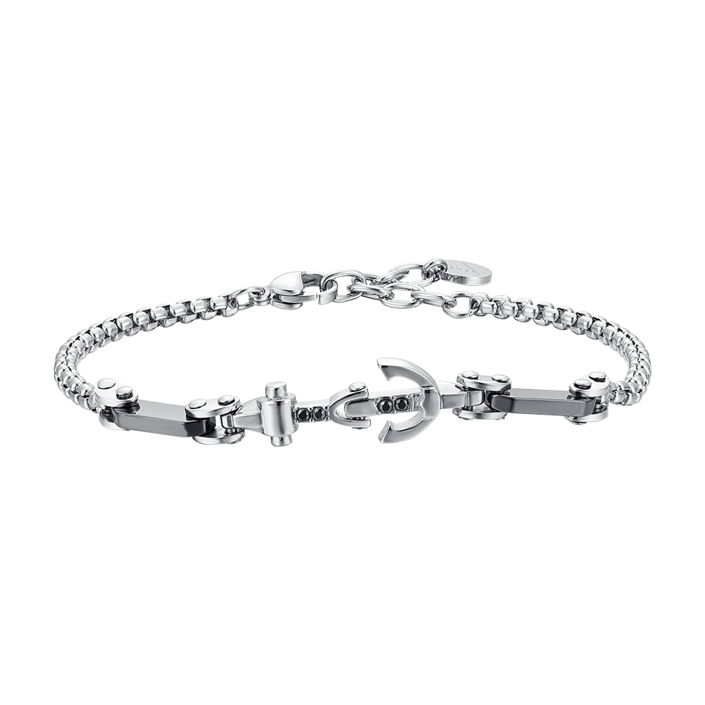 STEEL ANCHOR AND BLACK CRYSTAL MEN'S BRACELET