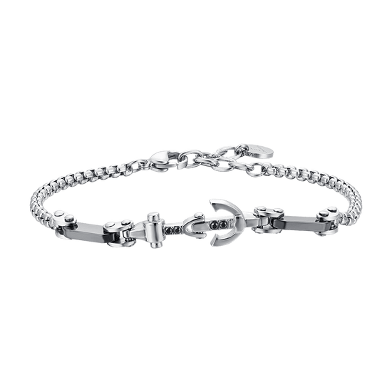 STEEL ANCHOR AND BLACK CRYSTAL MEN'S BRACELET