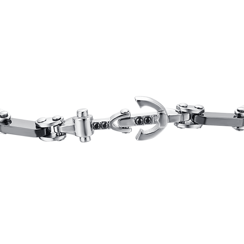 STEEL ANCHOR AND BLACK CRYSTAL MEN'S BRACELET