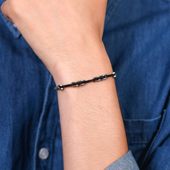 STEEL AND BLACK CERAMIC MEN'S BRACELET