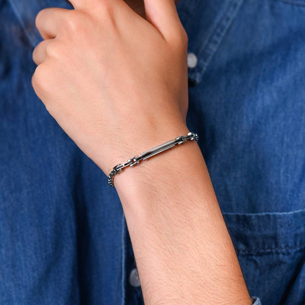 BRACCIALE UOMO IN ACCIAIO PIASTRA ED ELEMENTI IP NERO