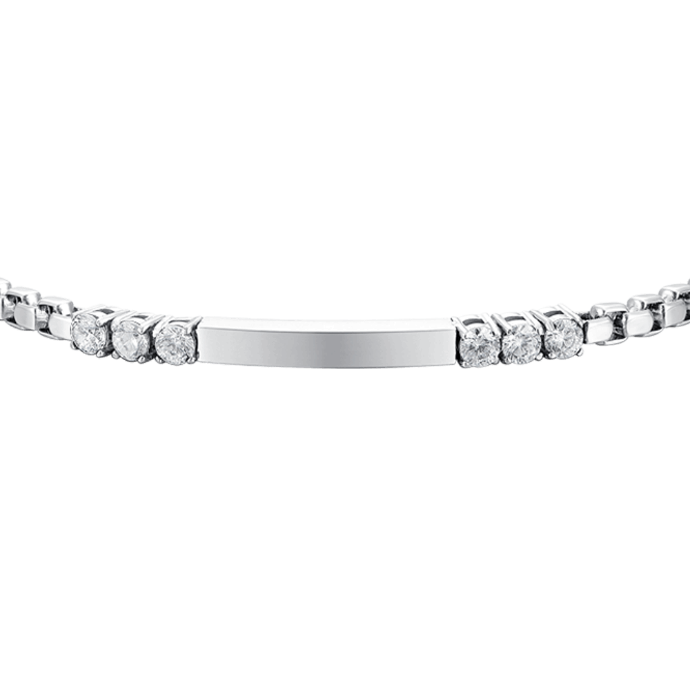 BRACCIALE UOMO IN ACCIAIO PIASTRA E ZIRCONI BIANCHI