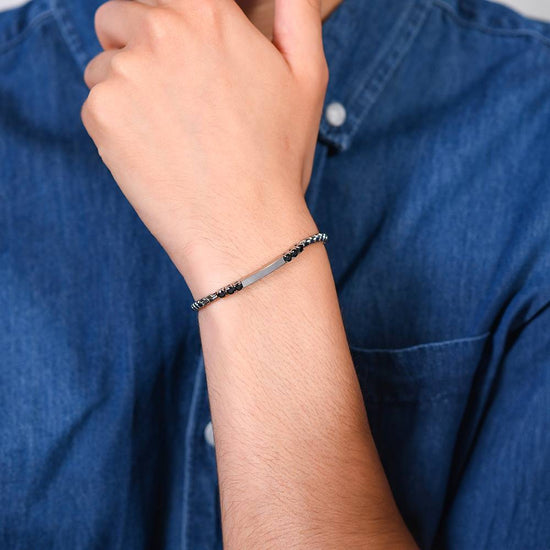 BRACCIALE UOMO IN ACCIAIO PIASTRA E ZIRCONI NERI