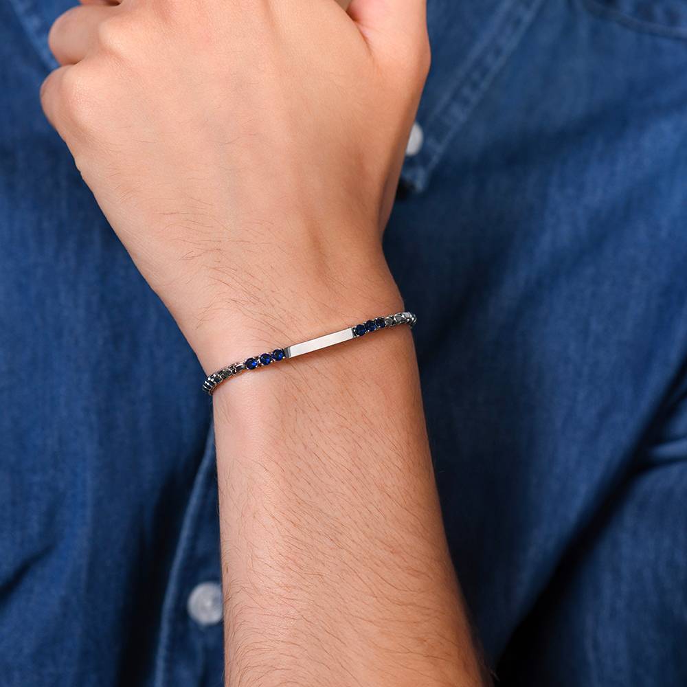 BRACCIALE UOMO IN ACCIAIO PIASTRA E ZIRCONI BLU