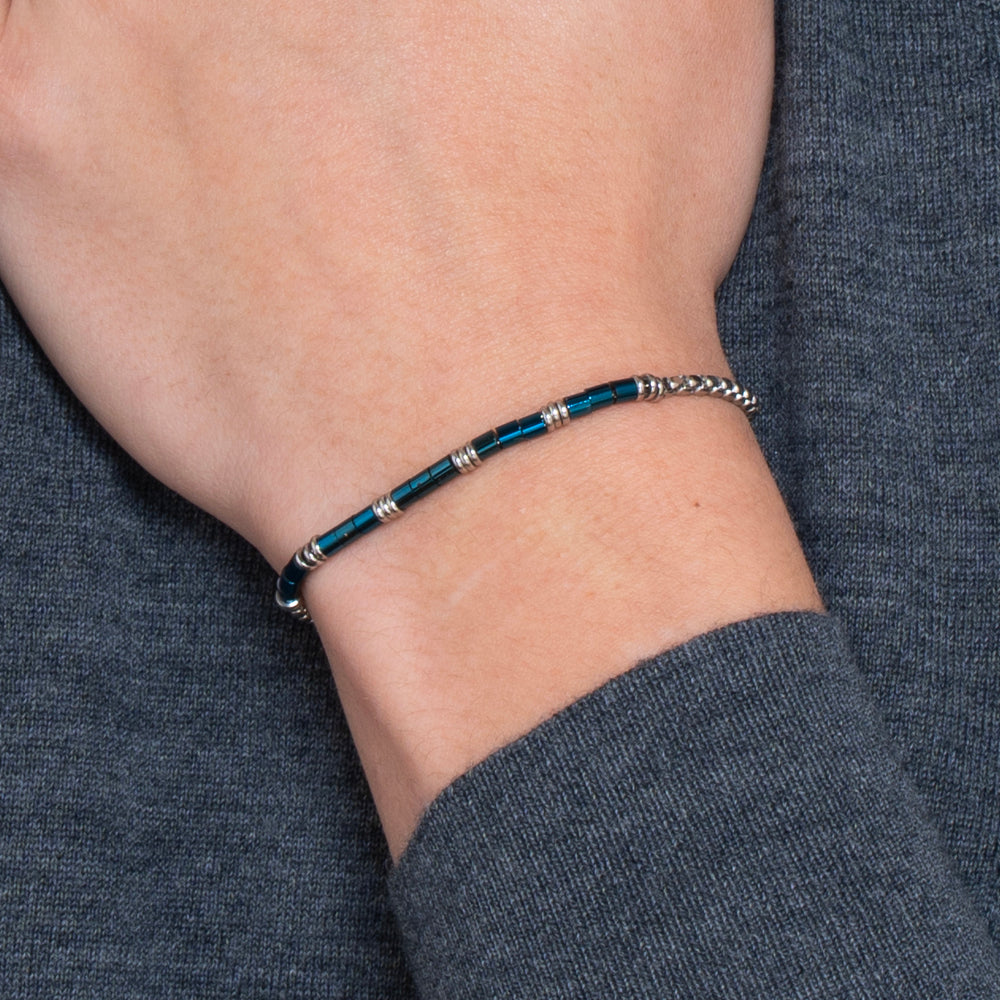 BRACCIALE UOMO IN ACCIAIO CON ELEMENTI IN ACCIAIO IP BLU