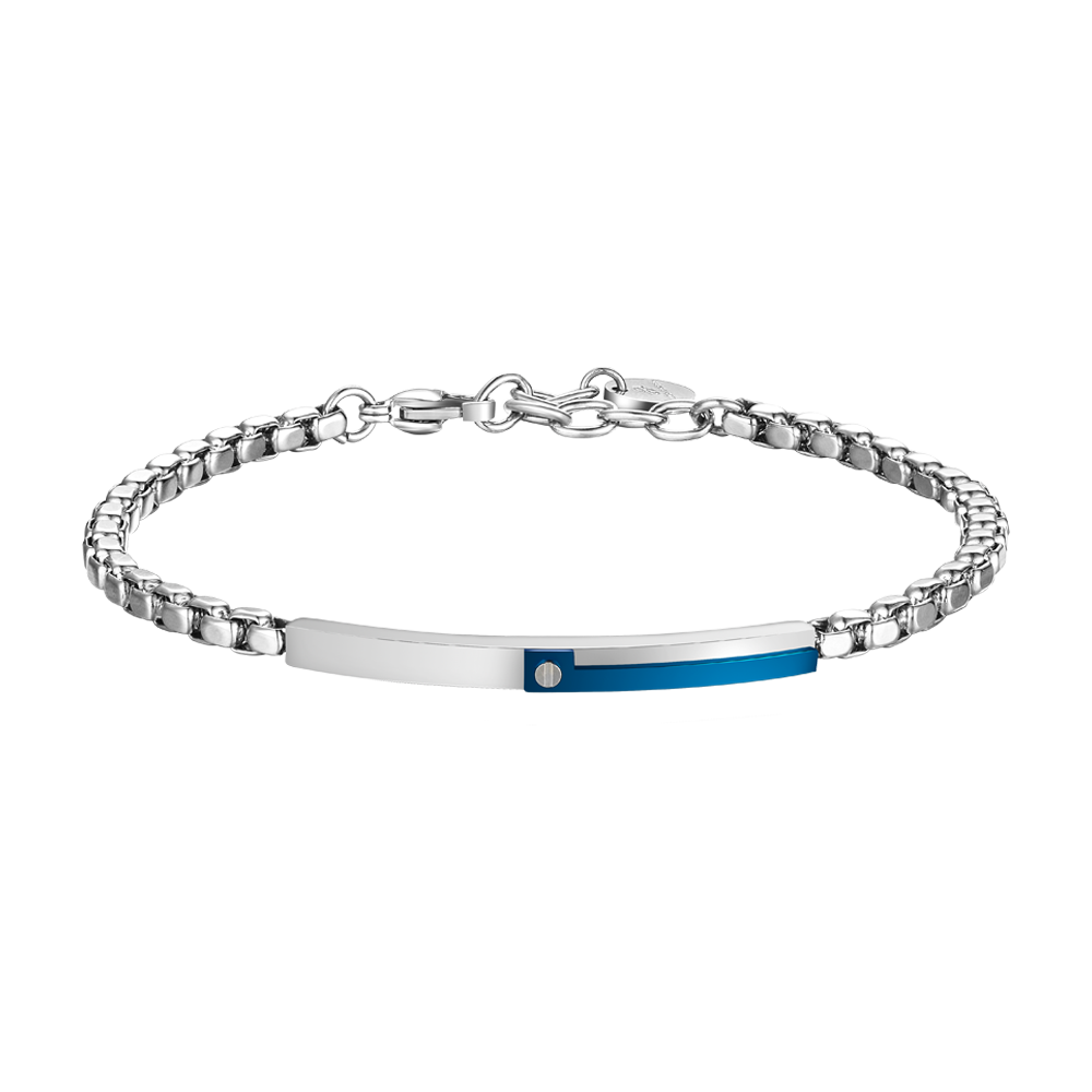 BRACCIALE UOMO IN ACCIAIO, PIASTRA CON ELEMENTO IP BLU