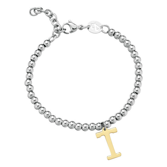 WOMAN'S PALLINATED STEEL BRACELET WITH LETTER T Luca Barra