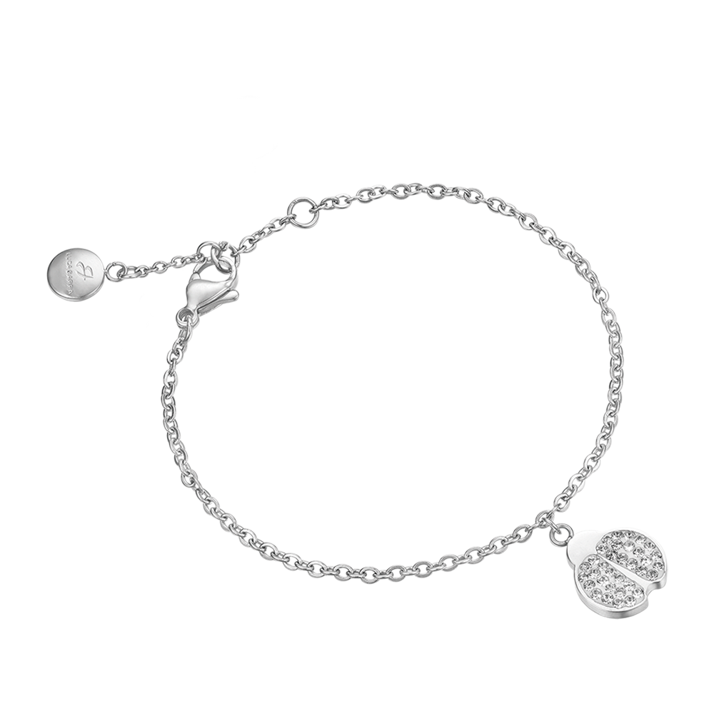 WOMEN'S STEEL BRACELET WITH LADYBUG AND WHITE CRYSTALS