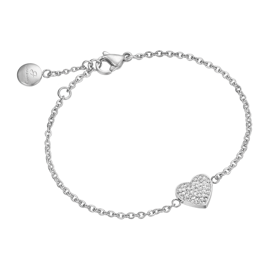 WOMEN'S STEEL BRACELET WITH LITTLE HEART AND WHITE CRYSTALS