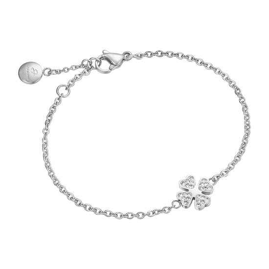 WOMEN'S STEEL BRACELET WITH FOUR-LEAF CLOVER AND CRYSTALS