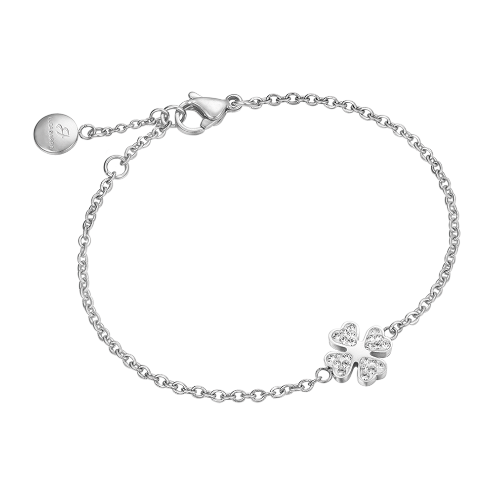 WOMEN'S STEEL BRACELET WITH FOUR-LEAF CLOVER AND CRYSTALS