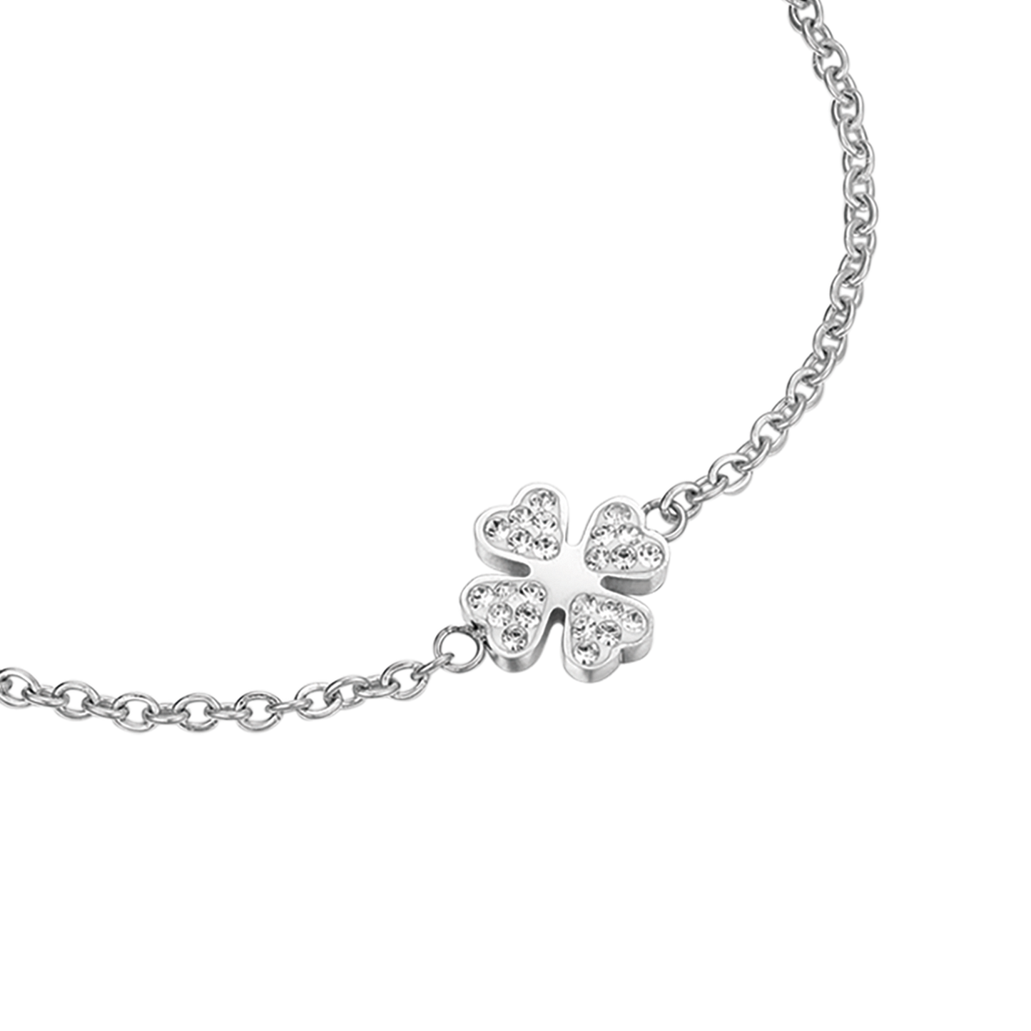 WOMEN'S STEEL BRACELET WITH FOUR-LEAF CLOVER AND CRYSTALS