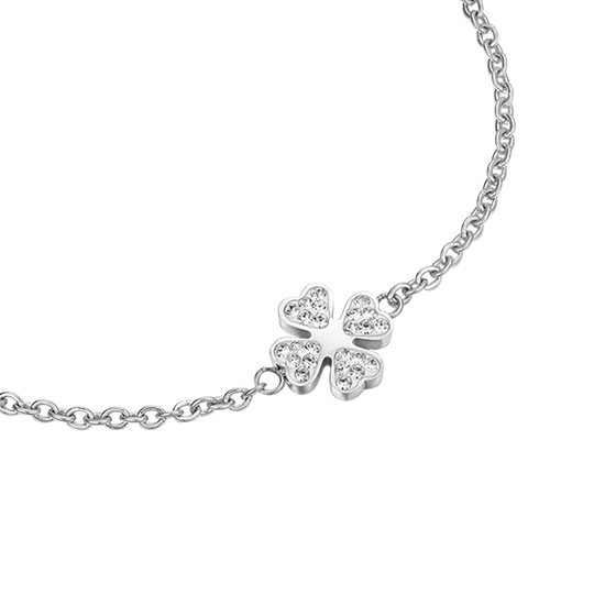 WOMEN'S STEEL BRACELET WITH FOUR-LEAF CLOVER AND CRYSTALS