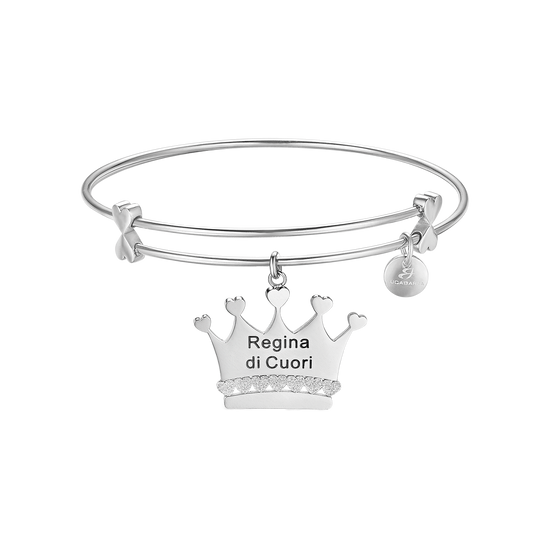 STEEL BRACELET WITH CROWN AND "QUEEN OF HEARTS" INSCRIPTION