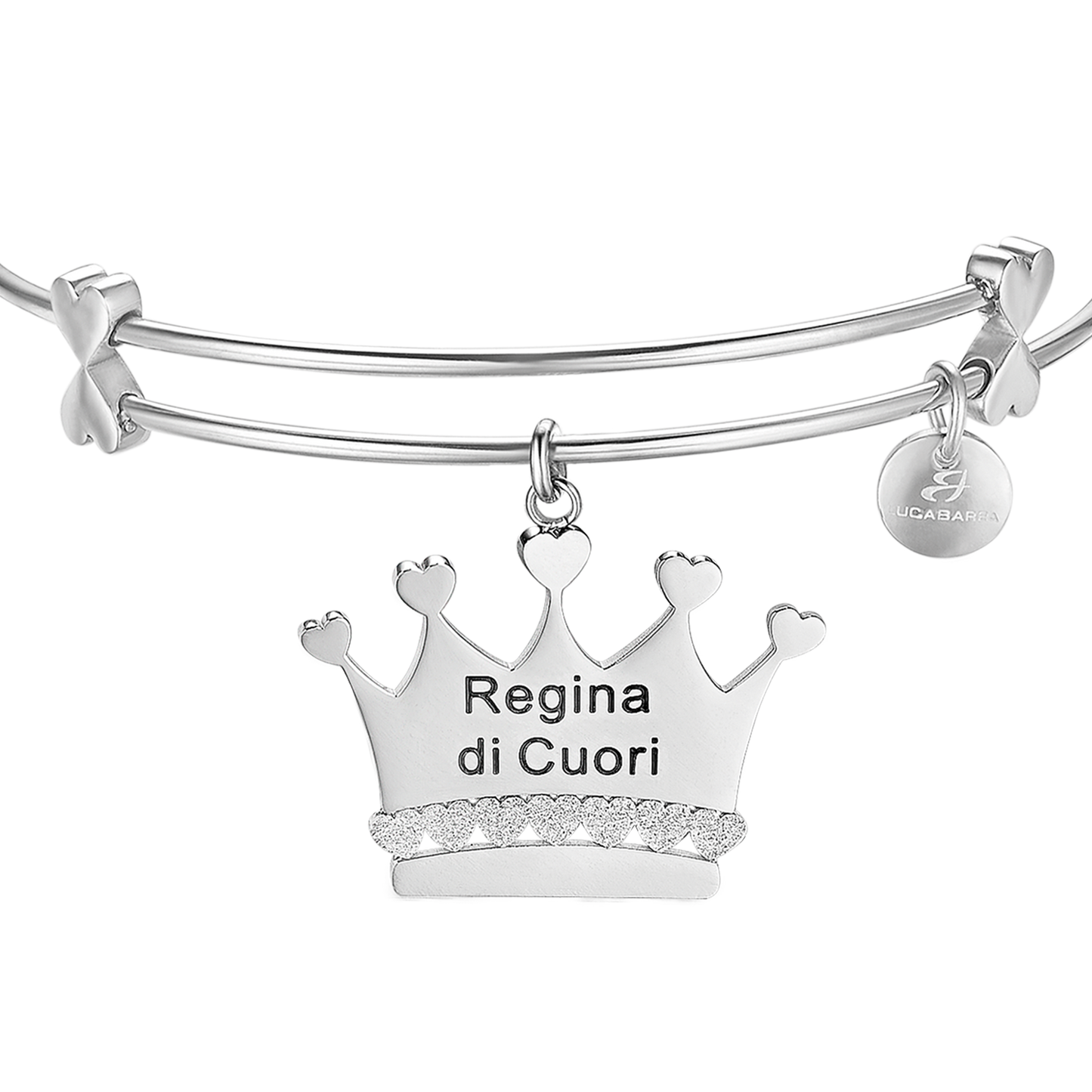 STEEL BRACELET WITH CROWN AND "QUEEN OF HEARTS" INSCRIPTION