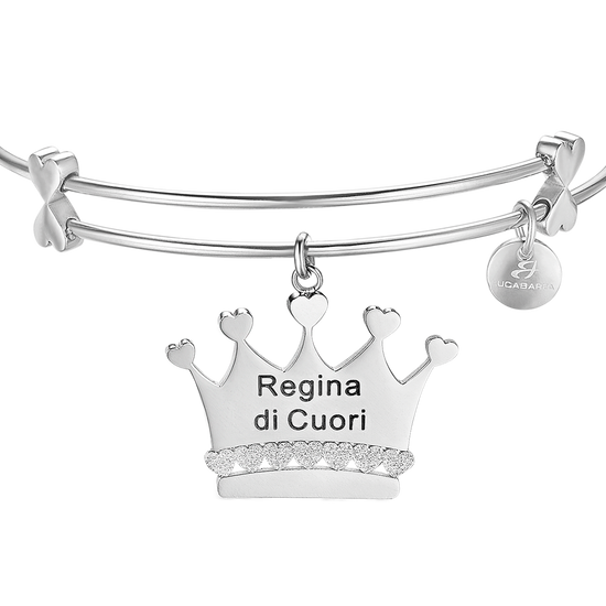 STEEL BRACELET WITH CROWN AND "QUEEN OF HEARTS" INSCRIPTION