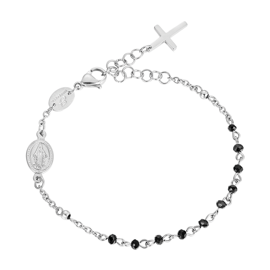 WOMEN'S STEEL ROSARY BRACELET WITH BLACK CRYSTALS