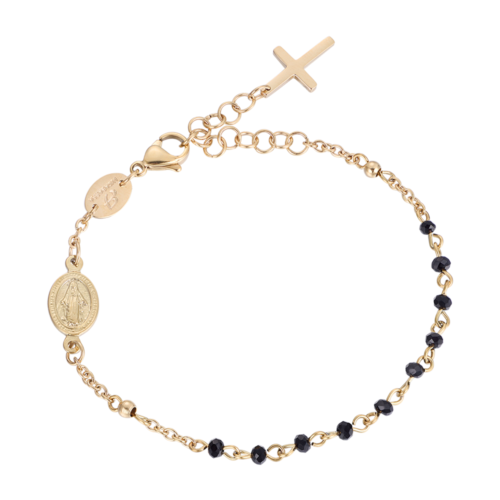 WOMEN'S STEEL ROSARY BRACELET WITH BLACK CRYSTALS