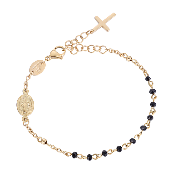 WOMEN'S STEEL ROSARY BRACELET WITH BLACK CRYSTALS