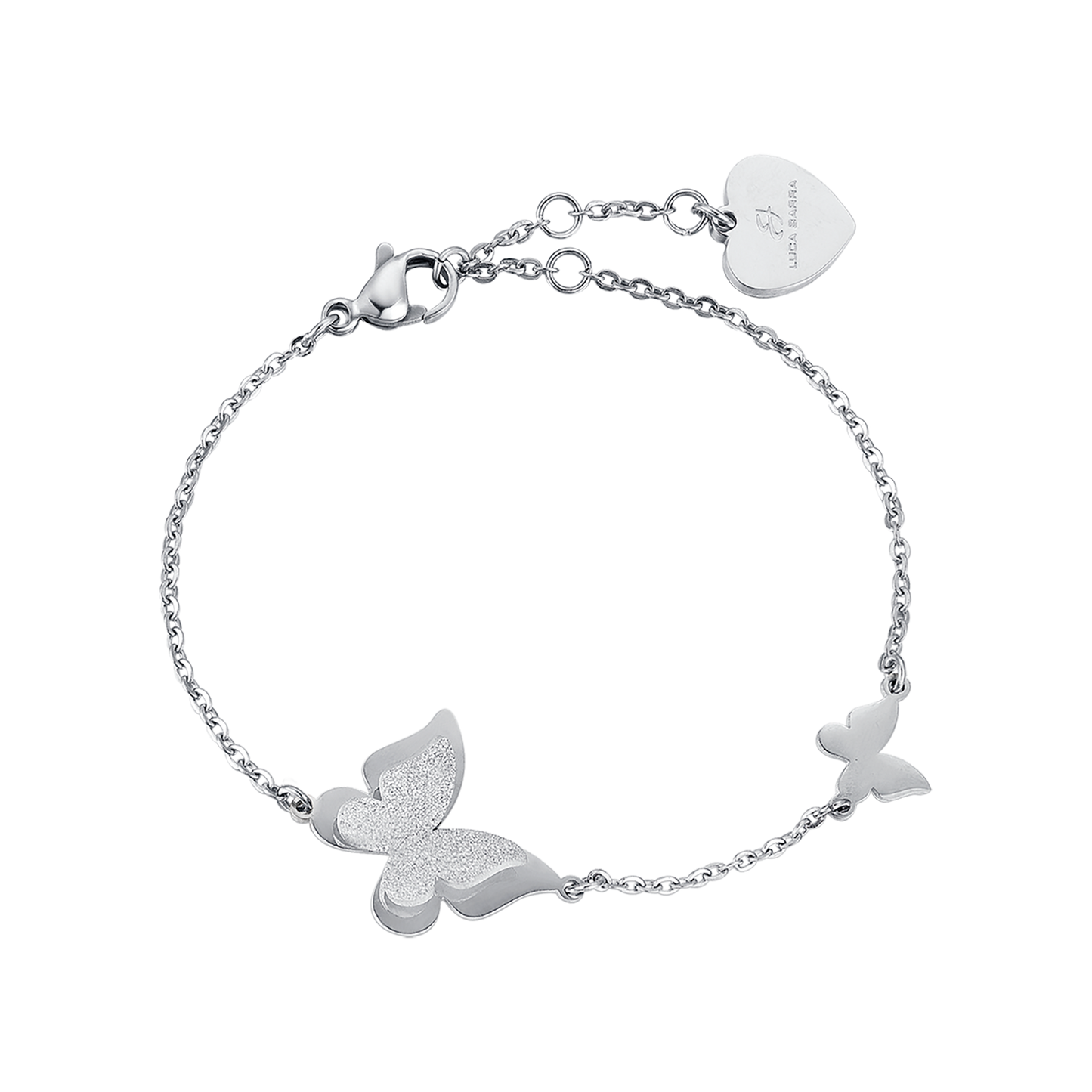 STEEL BRACELET, BUTTERFLY WITH WHITE GLITTER