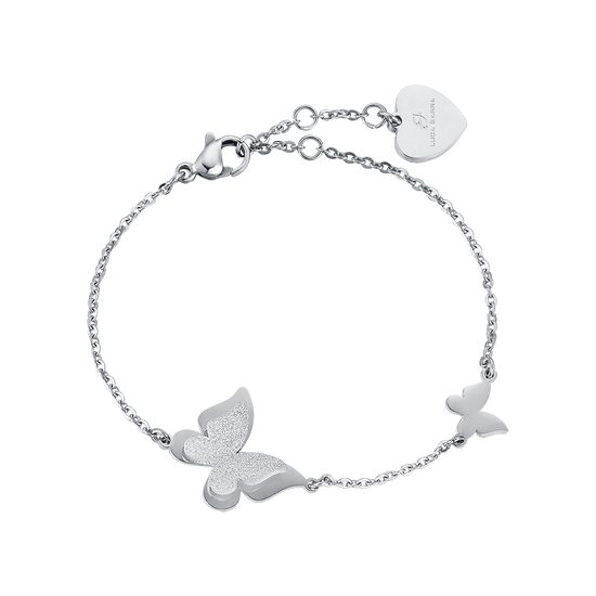 STEEL BRACELET, BUTTERFLY WITH WHITE GLITTER